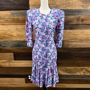 Vintage 90's Jonathan Martin Ladies Floral Spring/Summer Dress, Size 7/8